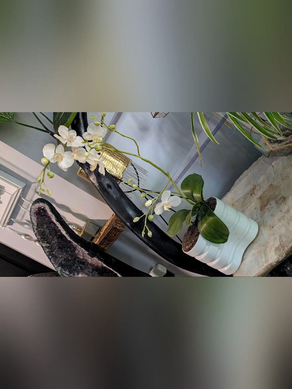Artificial White Orchid with White Vase